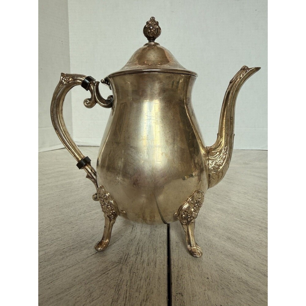 Leonard Silverplate‎ 9 1/2" Footed Teapot/Coffee Pot-Hinged Lid VTG Mid Century